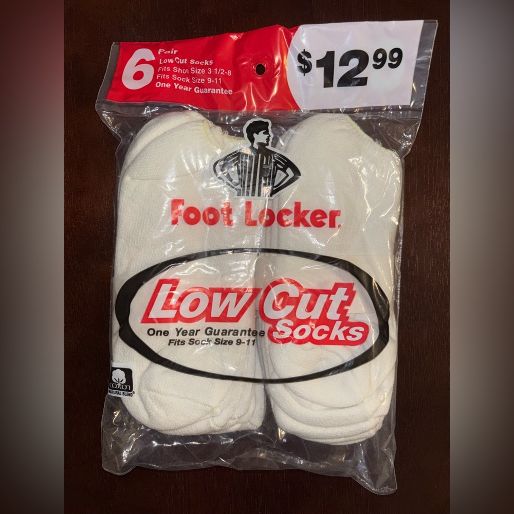 FOOT LOCKER LOW CUT SOCKS WHITE 6 PAIRS BRAND NEW SHOE SIZE 3.5-8 SOCK SIZE 9-11